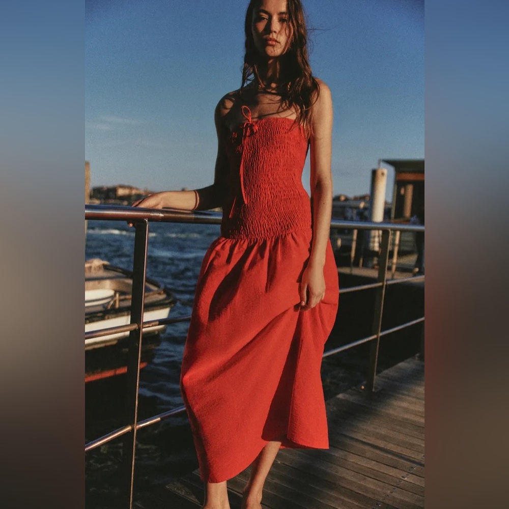 ZARA SMOCKED MIDI DRESS